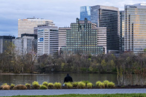 Mar. 27: Proper social distancing at twilight overlooking Rosslyn (Staff Photo by Jay Westcott)
